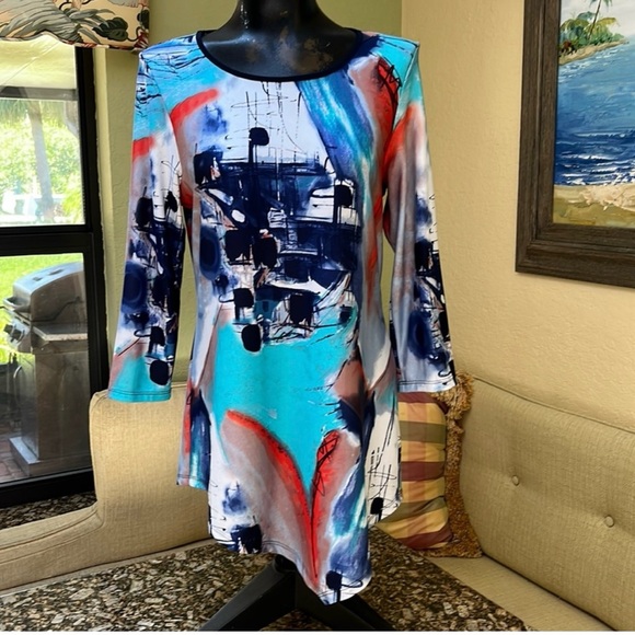 Sophia A Round Neckline Asymmetrical Hemline Tunic Top SzSm - Picture 9 of 11